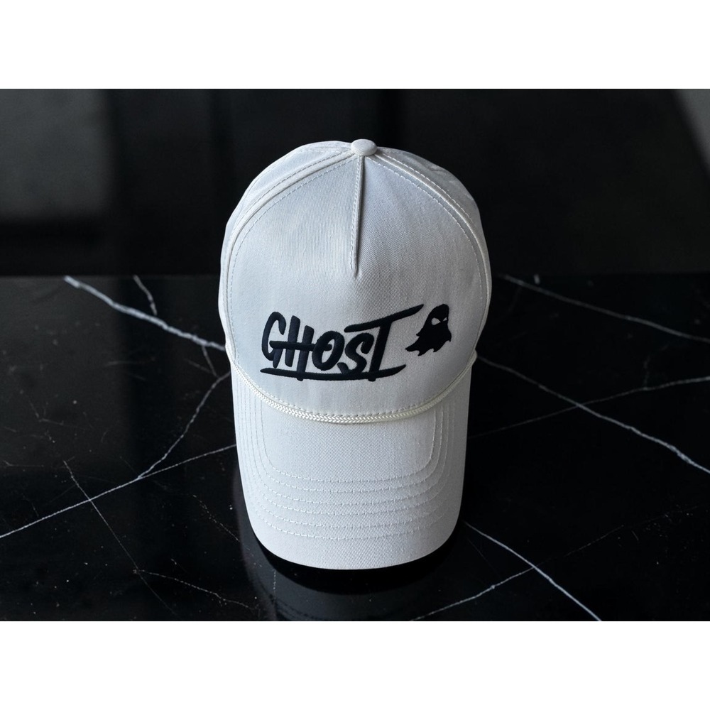 Ghost Lifestyle Rope Hat White Script Logo Gym Fitness Supplement Snapback Cap